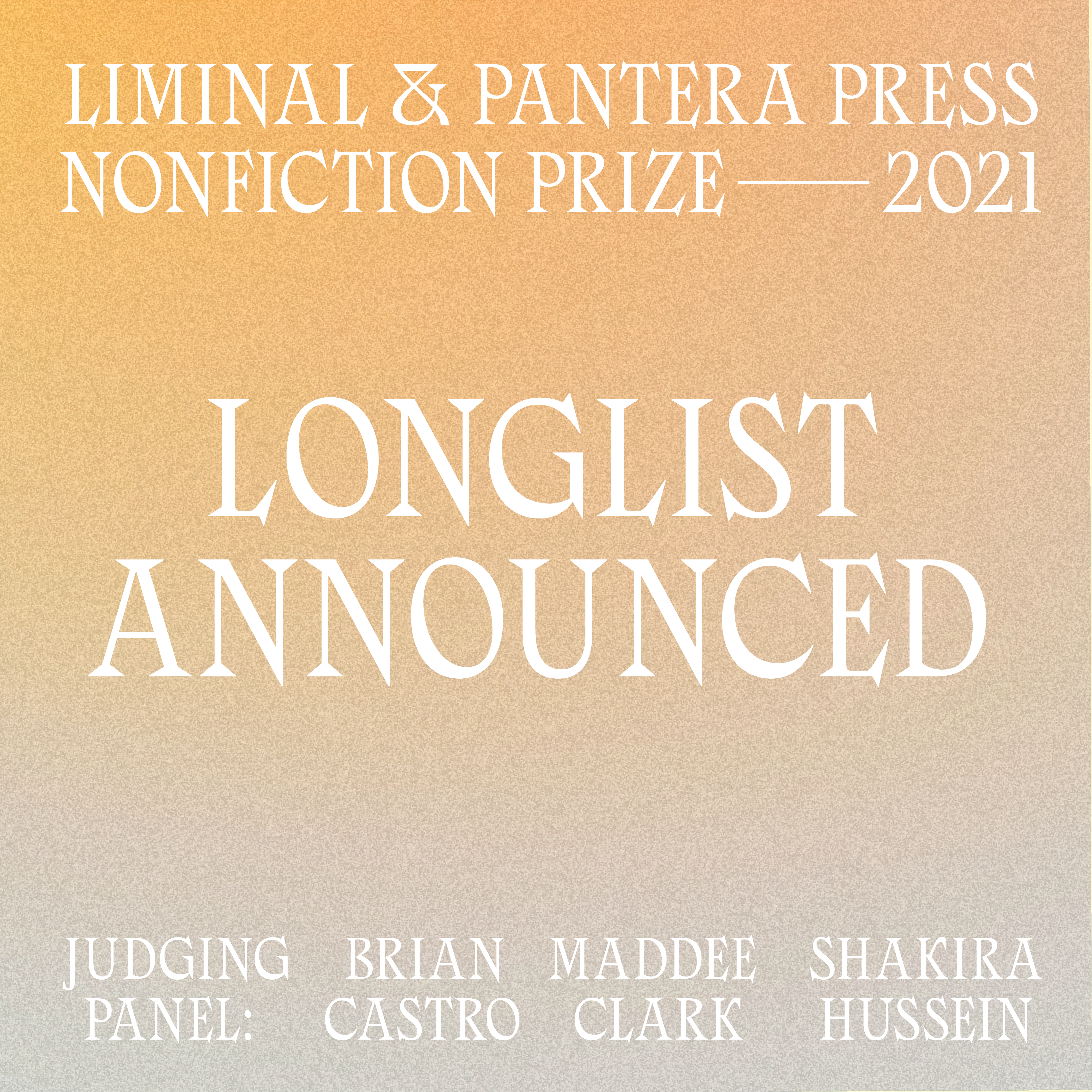 Liminal and Pantera Press Nonfiction Prize longlist announced event image